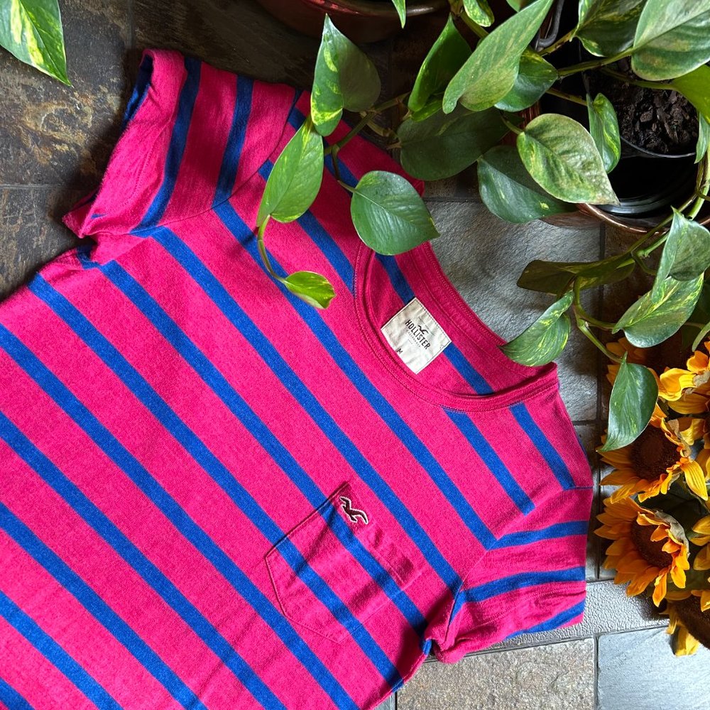 NEW Hollister Striped Tee in Pink and Blue M - Picture 3 of 10